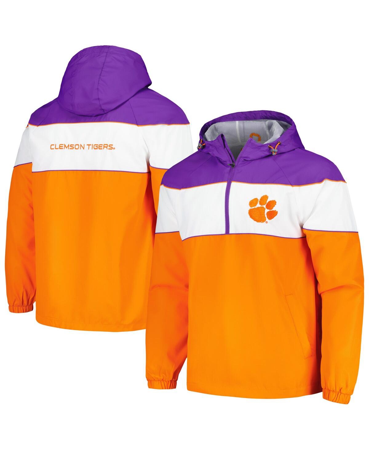 G-III SPORTS BY CARL BANKS MEN'S ORANGE CLEMSON TIGERS CENTER LINE HALF-ZIP RAGLAN HOODIE JACKET 