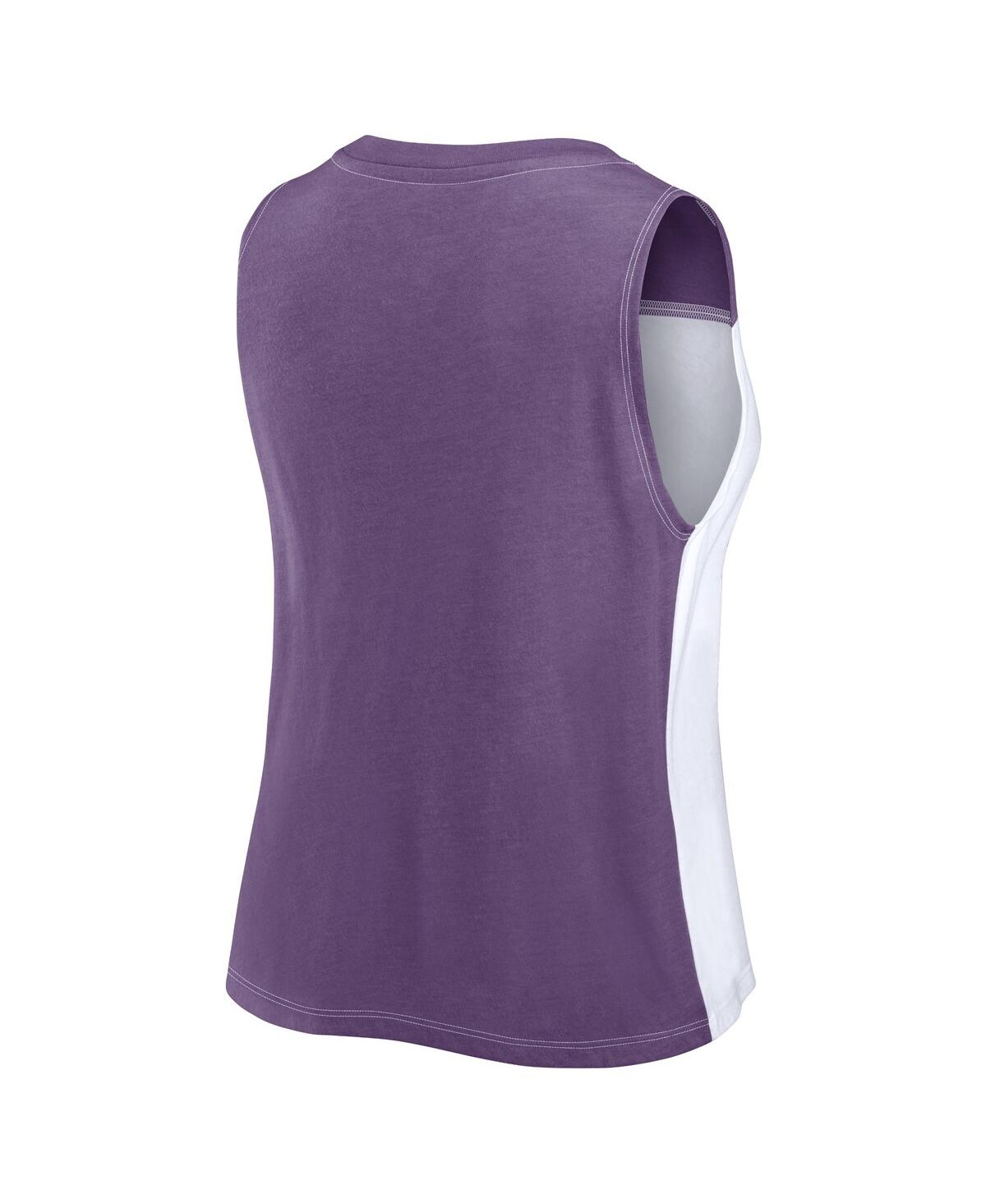 Fanatics Women's Purple/white Baltimore Ravens Script Color Block Tank Top In Purple,white