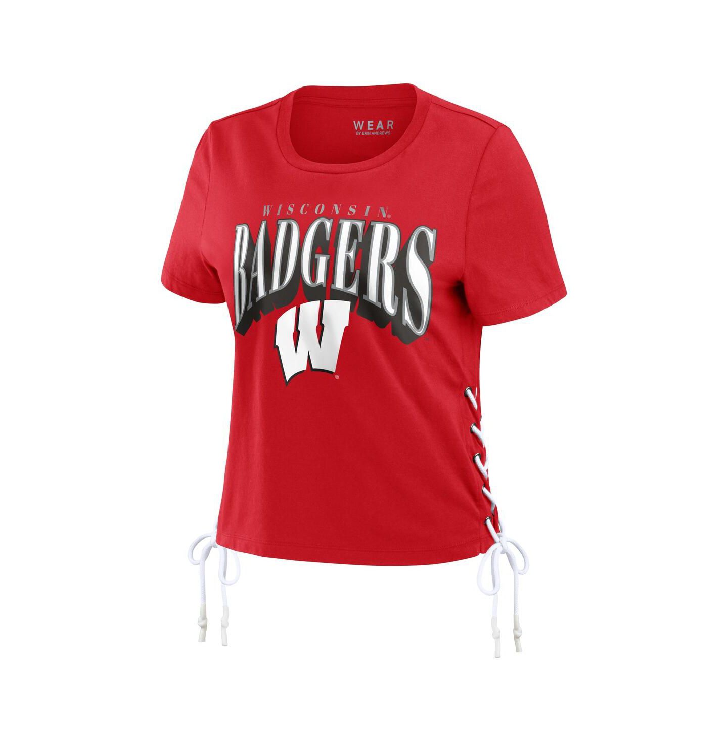 Женская футболка WEAR by Erin Andrews Red Wisconsin Badgers Side Lace-Up Modest Crop — фото 2