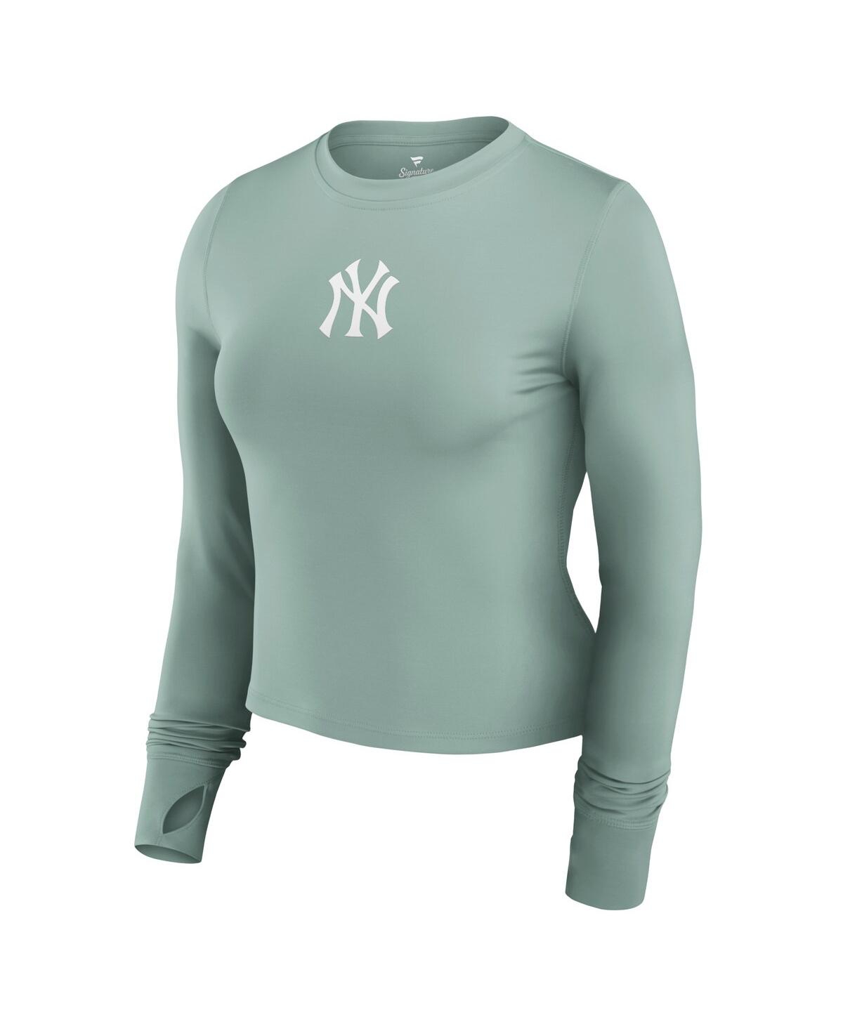 Fanatics Women's Green New York Yankees Studio Fitted Long Sleeve Gym Top In Green