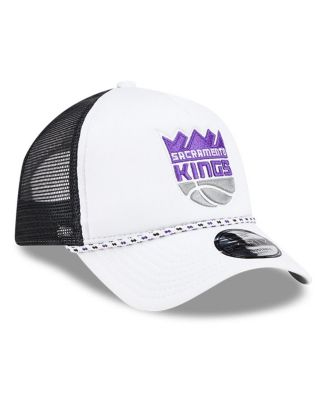 Men's White/Black Sacramento Kings Court Sport Foam A-Frame 9FORTY Adjustable Trucker Hat
