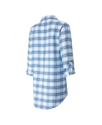 Women's Powder Blue Los Angeles Chargers Sienna Plaid Full-Button Long Sleeve Nightshirt