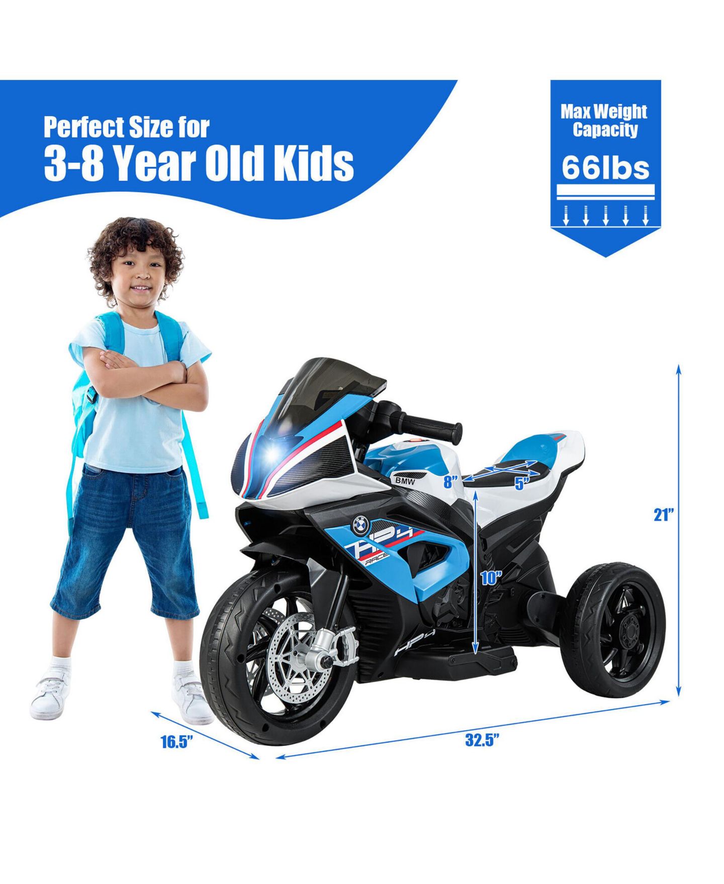 Детская игрушка Gymax 12V Licensed BMW Kids Ride on Motorcycle with LED Headlights, 66 lb. Capacity, Ages 3-10, цвет: Белый, вариант 1 — фото 3