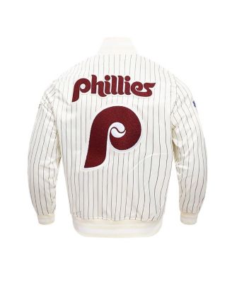 Men's Cream Philadelphia Phillies Cooperstown Collection Pinstripe Retro Classic Satin Full-Snap Jacket