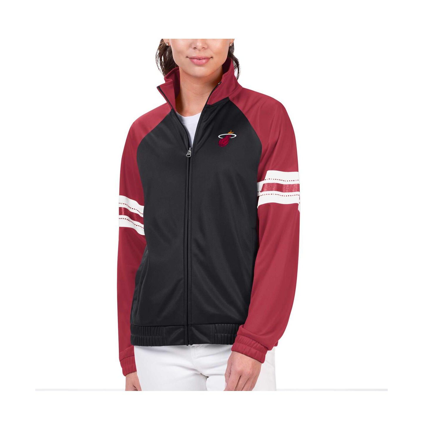 Женская куртка G-III 4Her by Carl Banks Black Miami Heat Main Player Raglan Rhinestone Full-Zip Track Jacket — фото 1