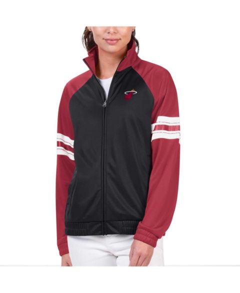 Женские куртки G-III 4Her by Carl Banks Women's Black Miami Heat Main Player Raglan Rhinestone Full-Zip Track Jacket