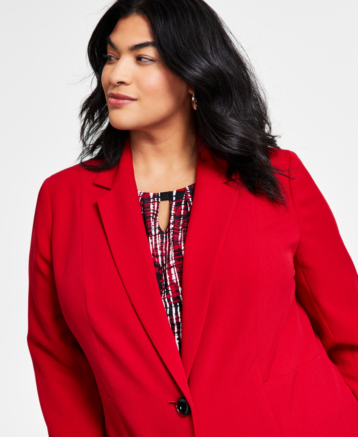 Kasper Plus Size Stretch Crepe One-button Blazer In Fire Red