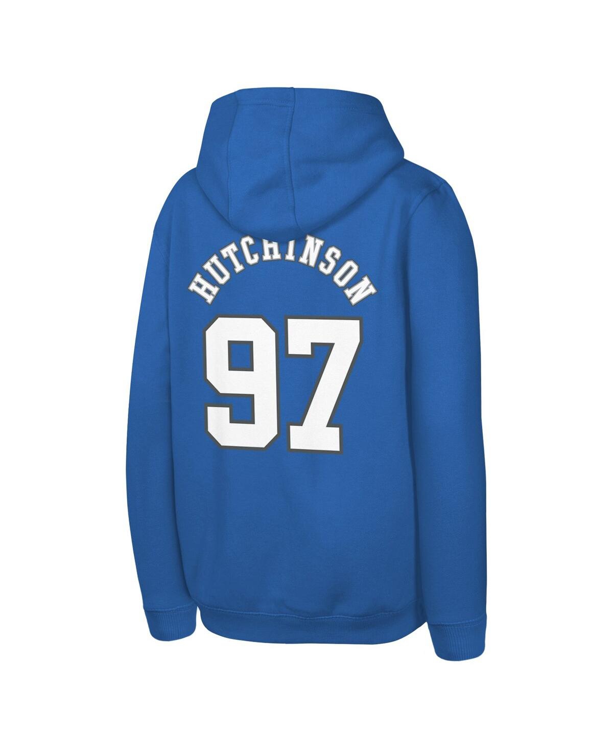 Outerstuff Big Boys And Girls Aidan Hutchinson Blue Detroit Lions Mainliner Player Name Number Pullover Hoodie In Blue