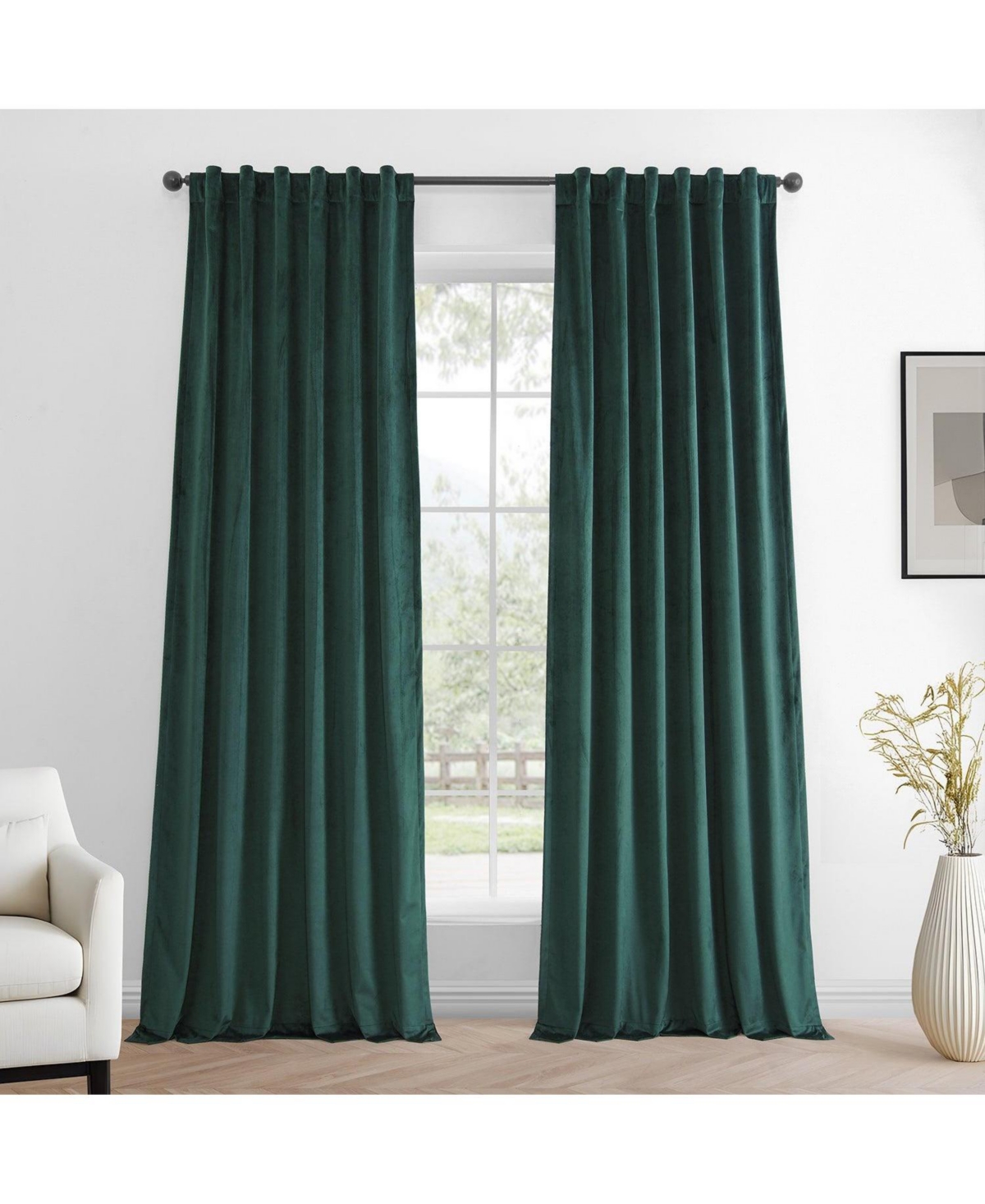 Half Price Drapes Deep Green Simply Velvet Room Darkening Curtain Pair (2 Panels