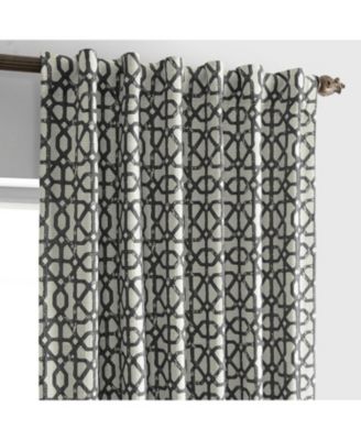 Metro Black Geometric Faux Silk Jacquard Room Darkening Curtain