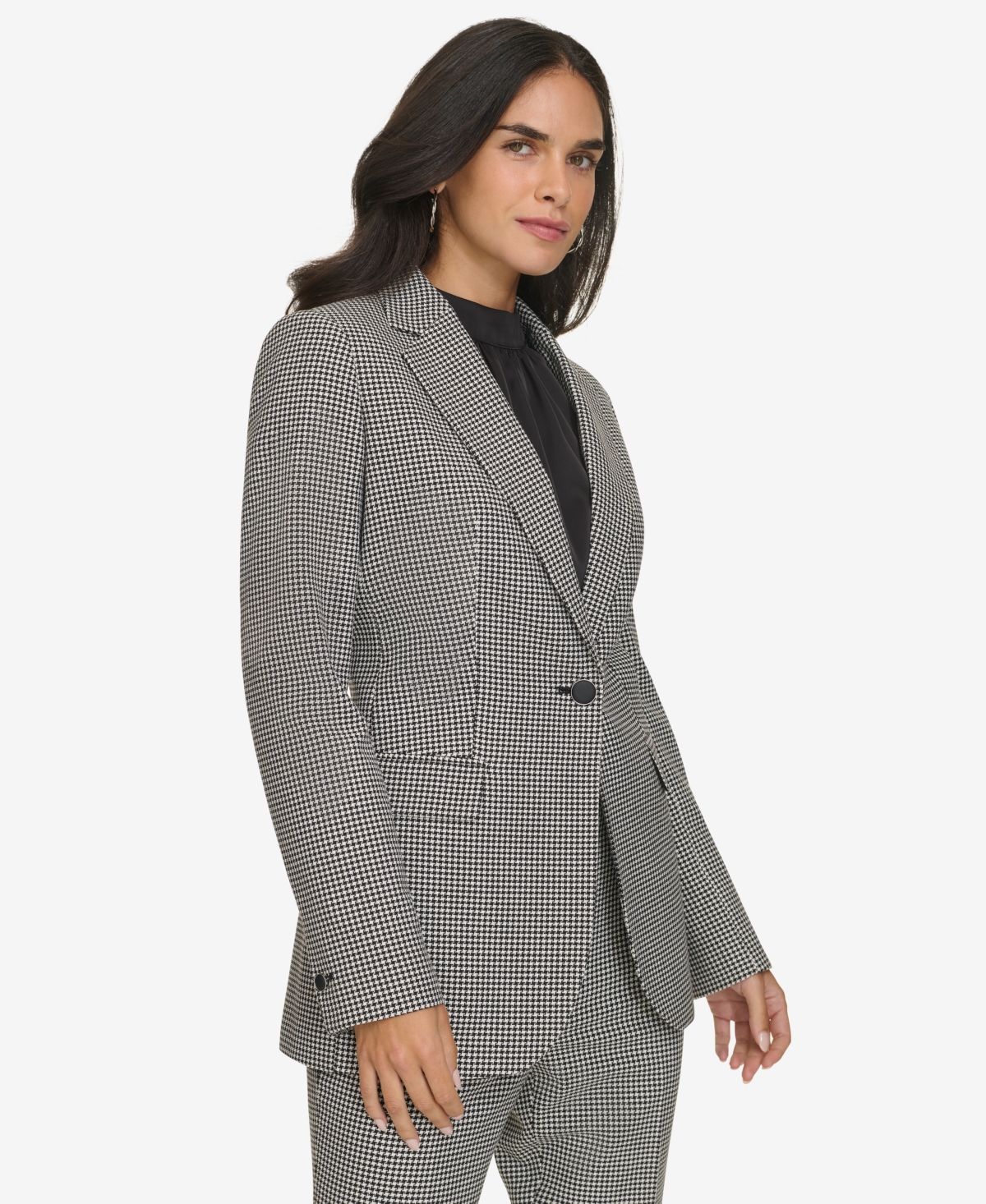 Calvin Klein Women's One-Button Houndstooth Blazer -cream