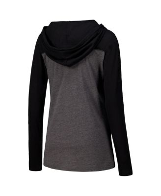 Women's Heather Charcoal Michigan State Spartans Knockout Color Block Hoodie V-Neck Long Sleeve T-Shirt