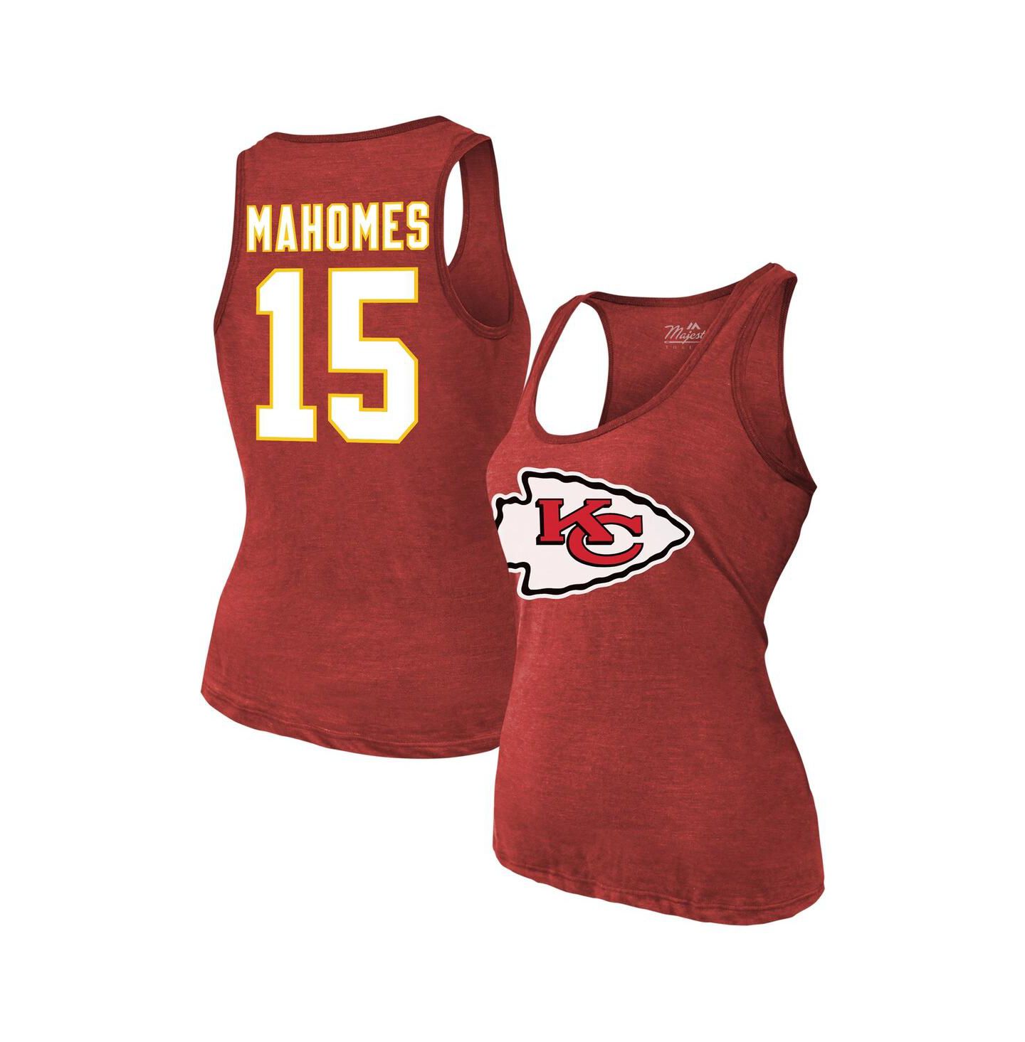 Женский топ Majestic Patrick Mahomes Red Kansas City Chiefs Name & Number Tri-Blend — фото 1