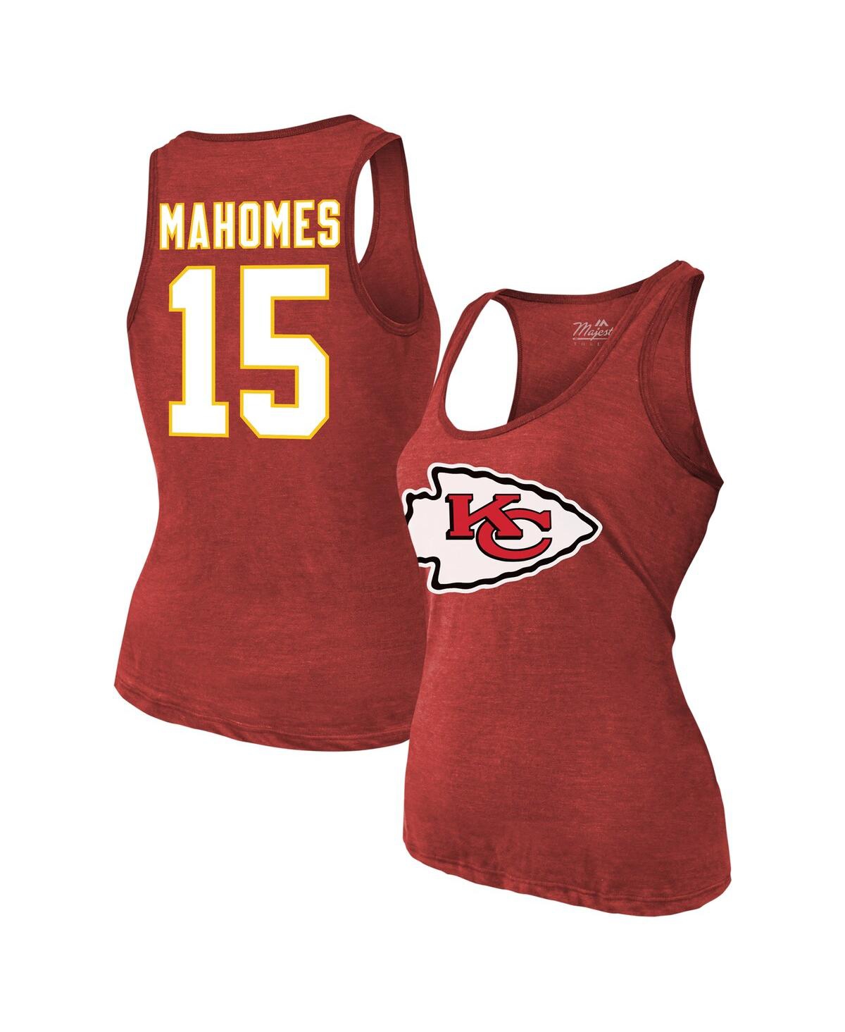 MAJESTIC WOMEN'S PATRICK MAHOMES RED KANSAS CITY CHIEFS NAME NUMBER TRI-BLEND TANK TOP 