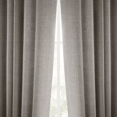 Fossil Grey Italian Faux Linen Room Darkening Curtain