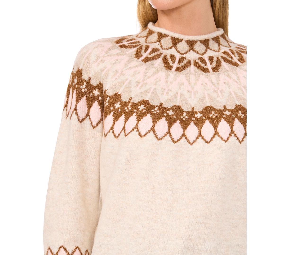 Cece Womens Printed Acrylic Mock Turtleneck Sweater In Malted