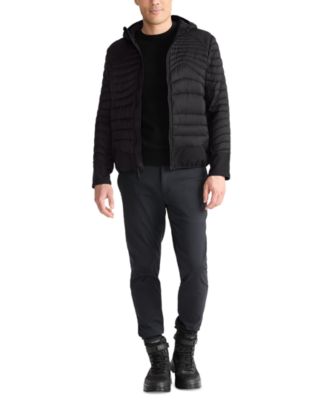 TUMI - Men's Asymmetrical Quilted Mixed-Media Full-Zip Hooded Jacket