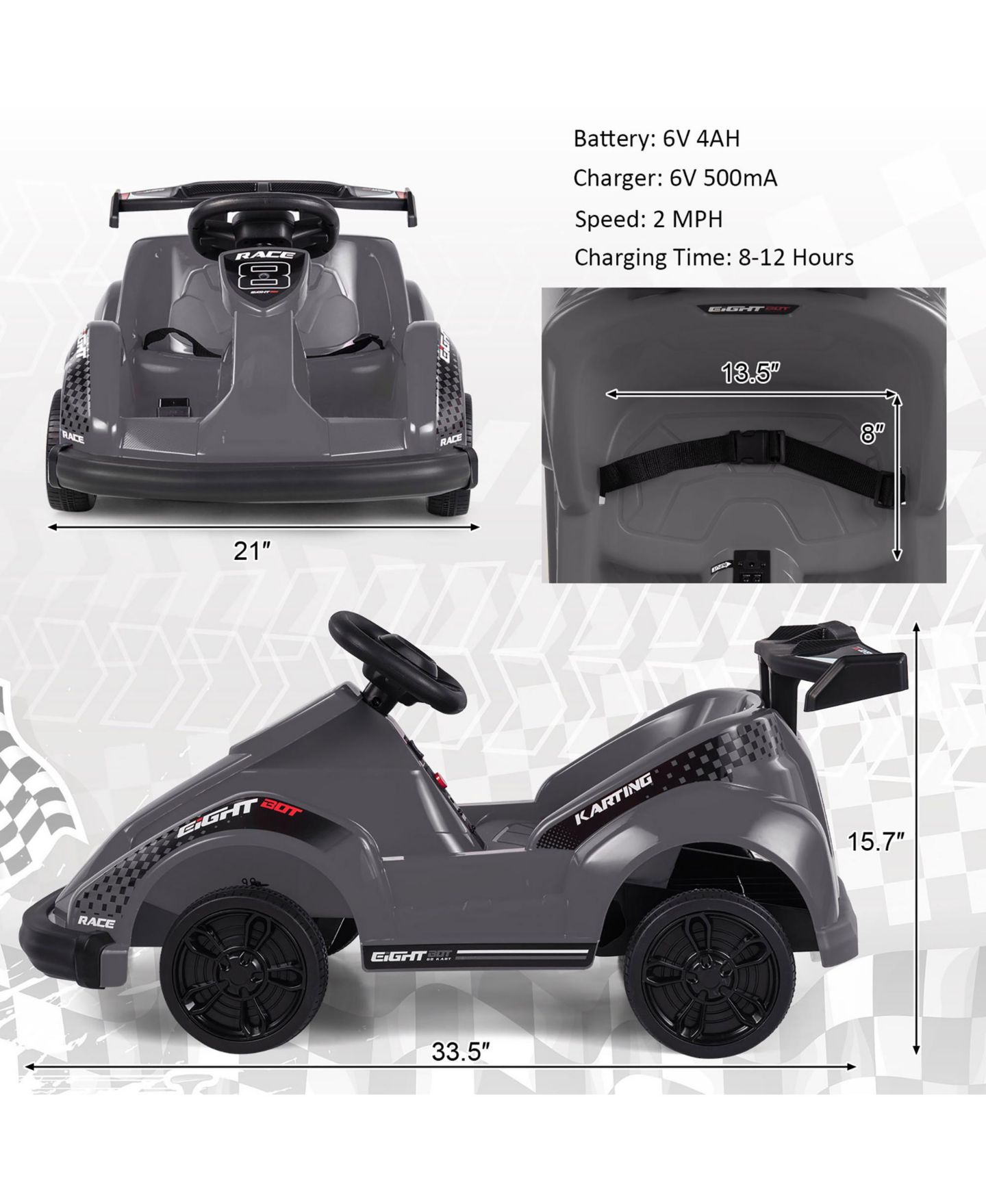 Детская игрушка Gymax 6V Battery Powered Go Kart Remote Control Ride-On, 66 lbs., Ages 3-10, цвет: Чёрный, вариант 1 — фото 3
