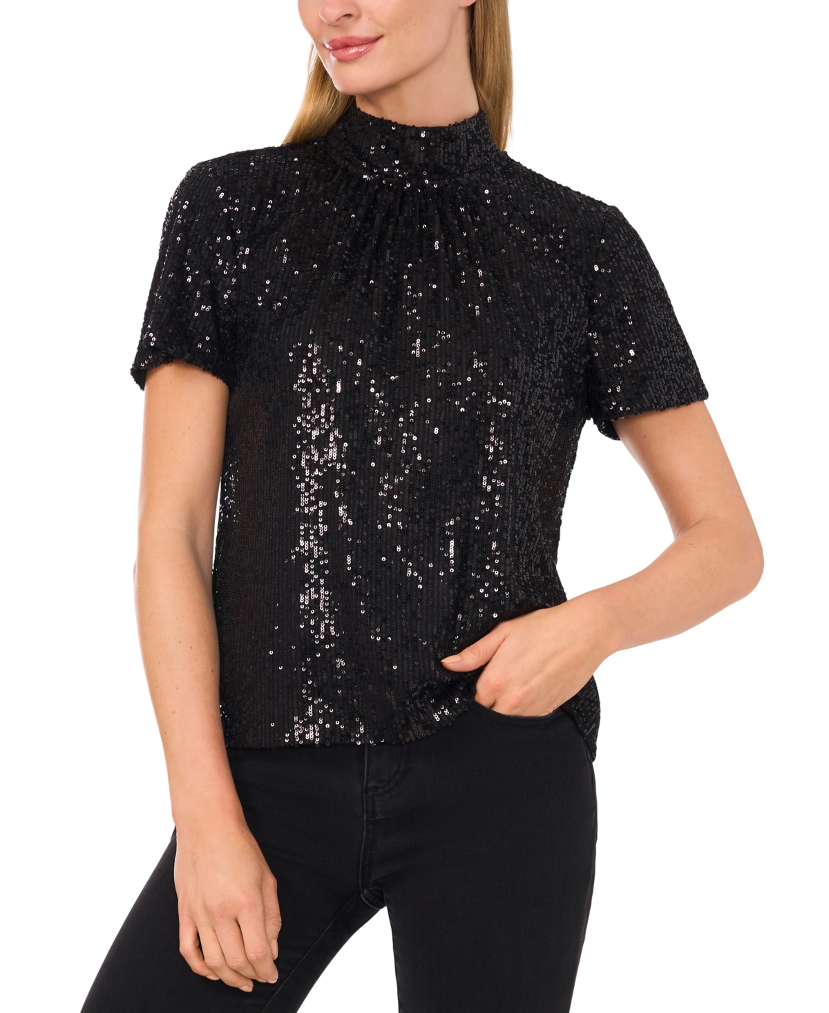 Shop Cece Women's Sequined Bow-back Top In Rich Black