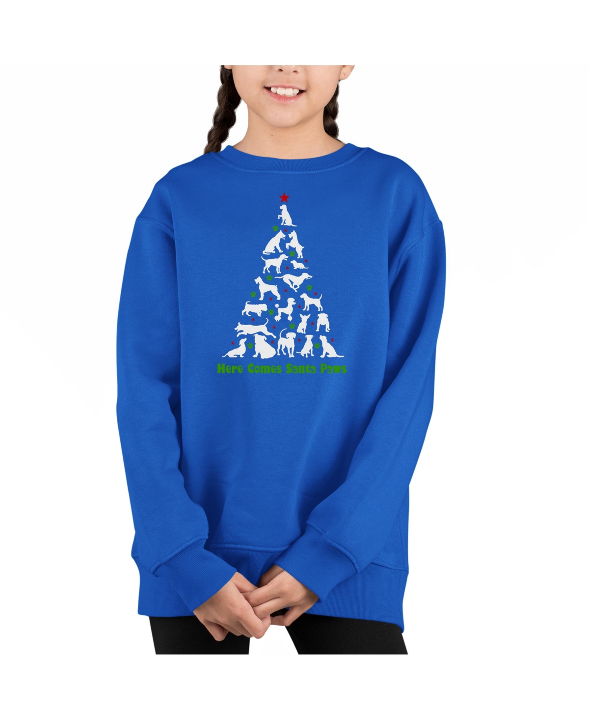 La Pop Art Girls Here Comes Santa Paws Word Art Crewneck Sweatshirt