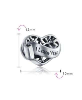 Romantic Filigree Heart Charm Bead for Wife or Daughter in Sterling