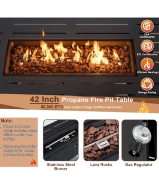 42 Inch 60 000 BTU Rectangular Propane Fire Pit Table with Waterproof Cover