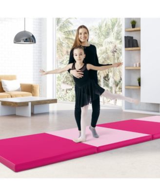 4-Panel PU Leather Folding Exercise Mat with Carrying Handles-Hot Pink