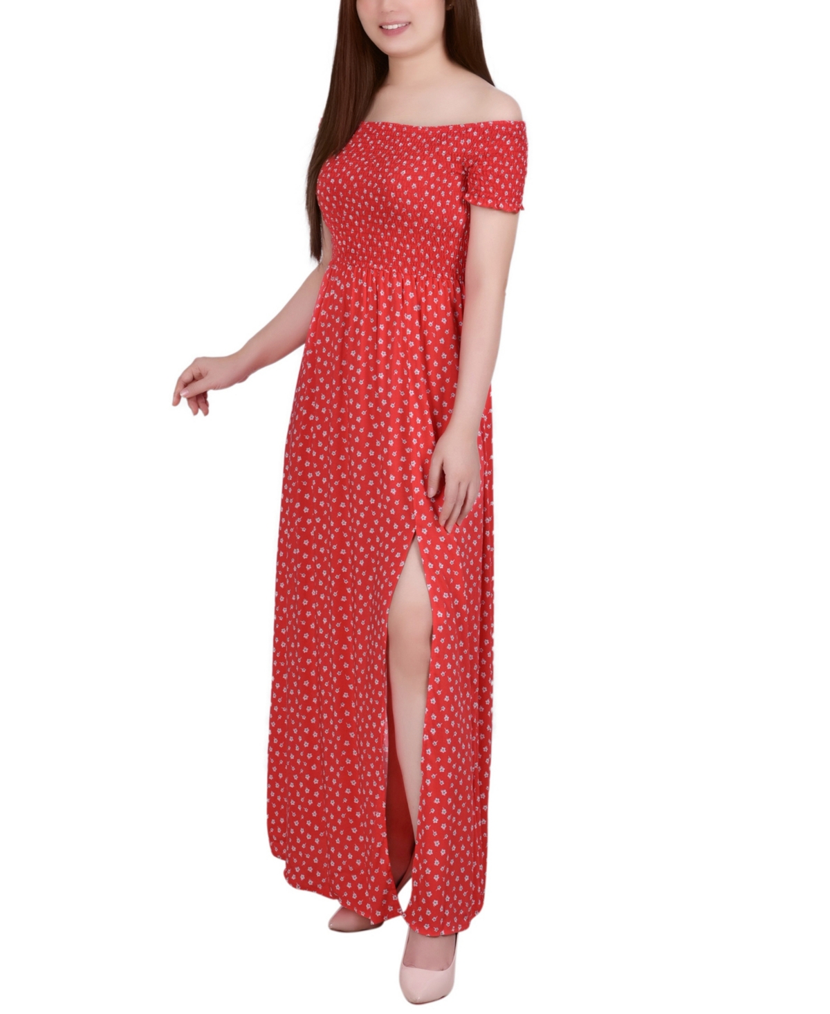 NY COLLECTION PETITE SMOCKED BODICE MAXI DRESS 