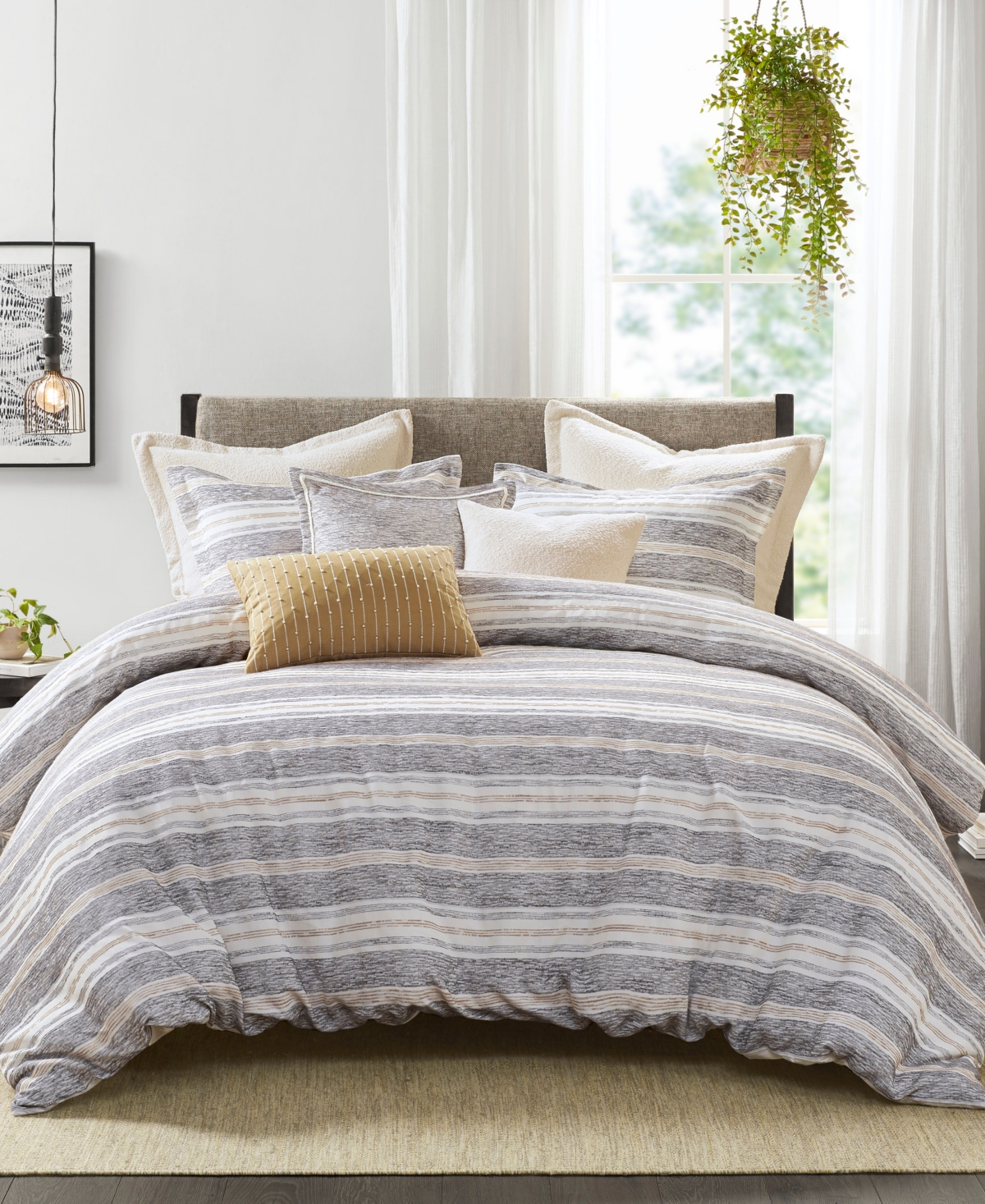 Madison Park Signature Oasis Oversized Chenille Jacquard Striped 8-pc. Comforter Set, Full/queen In Charcoal
