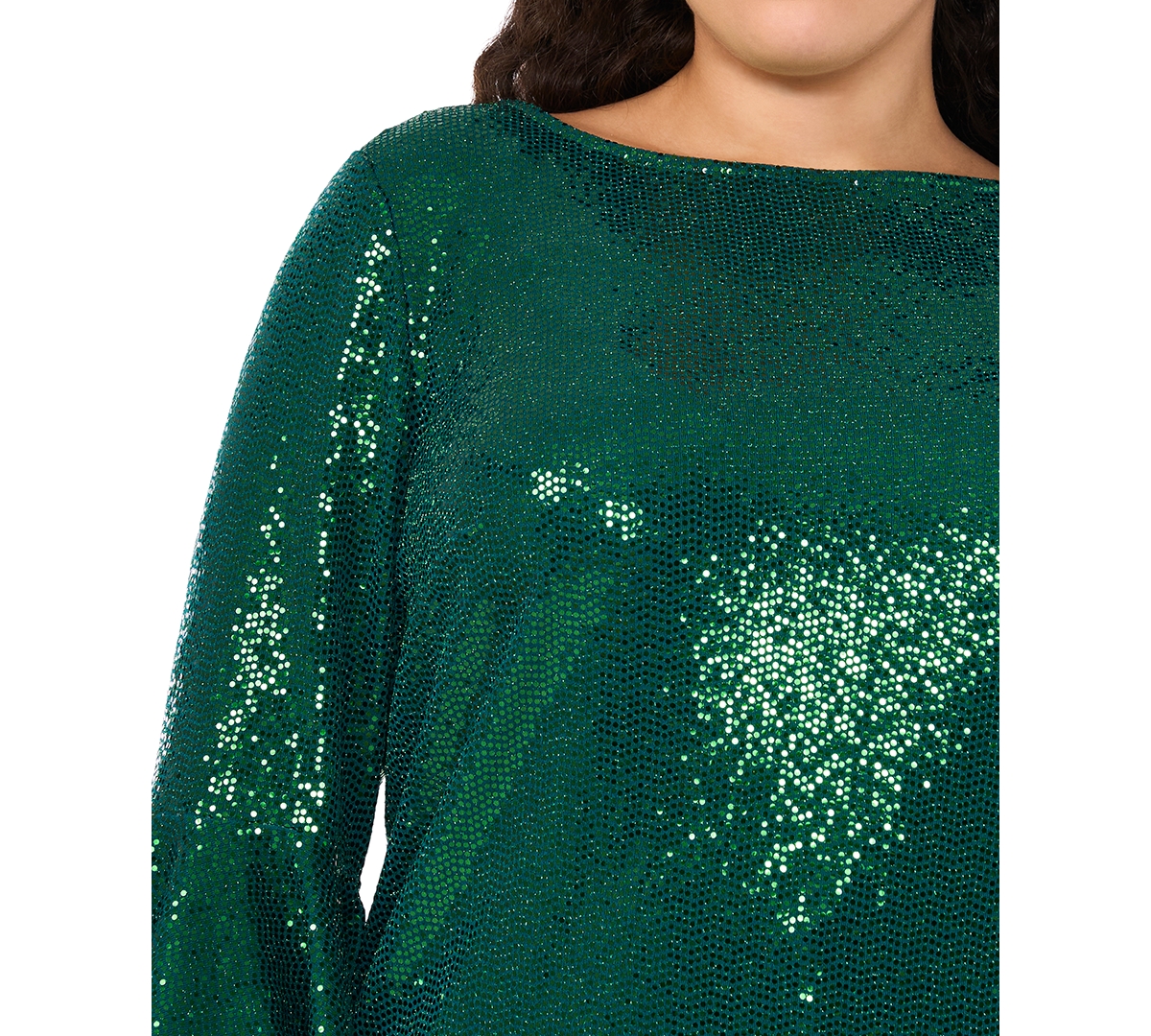 Msk Plus Size Sequinned Bell-Sleeve Boat-Neck Top