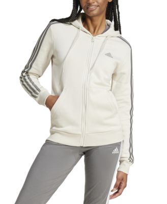 Adidas Women s 3 Stripe Cotton Fleece Full Zip Hoodie Sweatshirt Alumina Xs