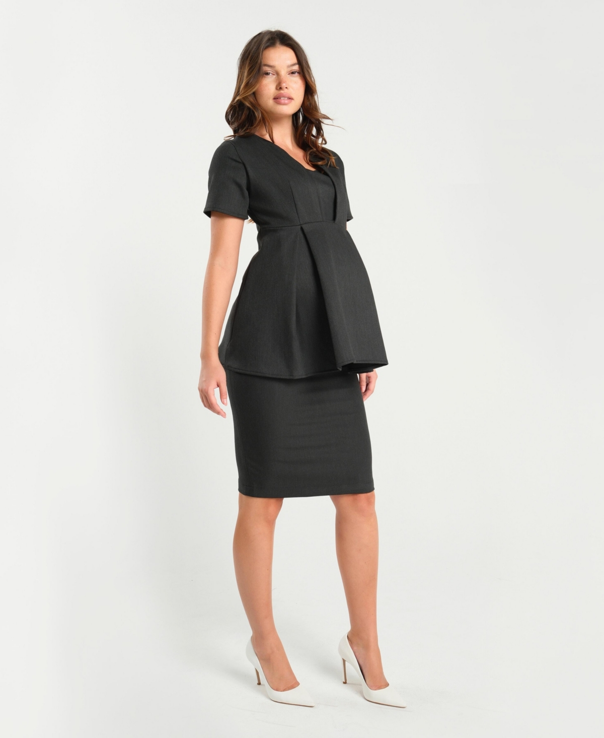 Marion Maternity Knee Length Pencil Skirt with Stretch Bump Panel in Italian Suiting Fabric
