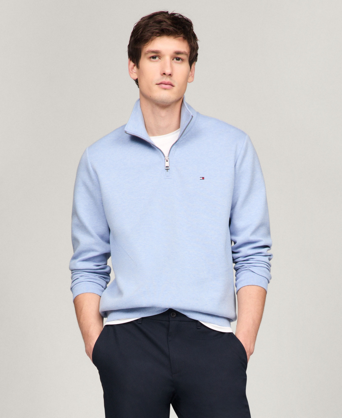Tommy Hilfiger Men's Essential Intechno Knit Regular-fit 1/4-zip Sweatshirt In Vessel Blue Heather