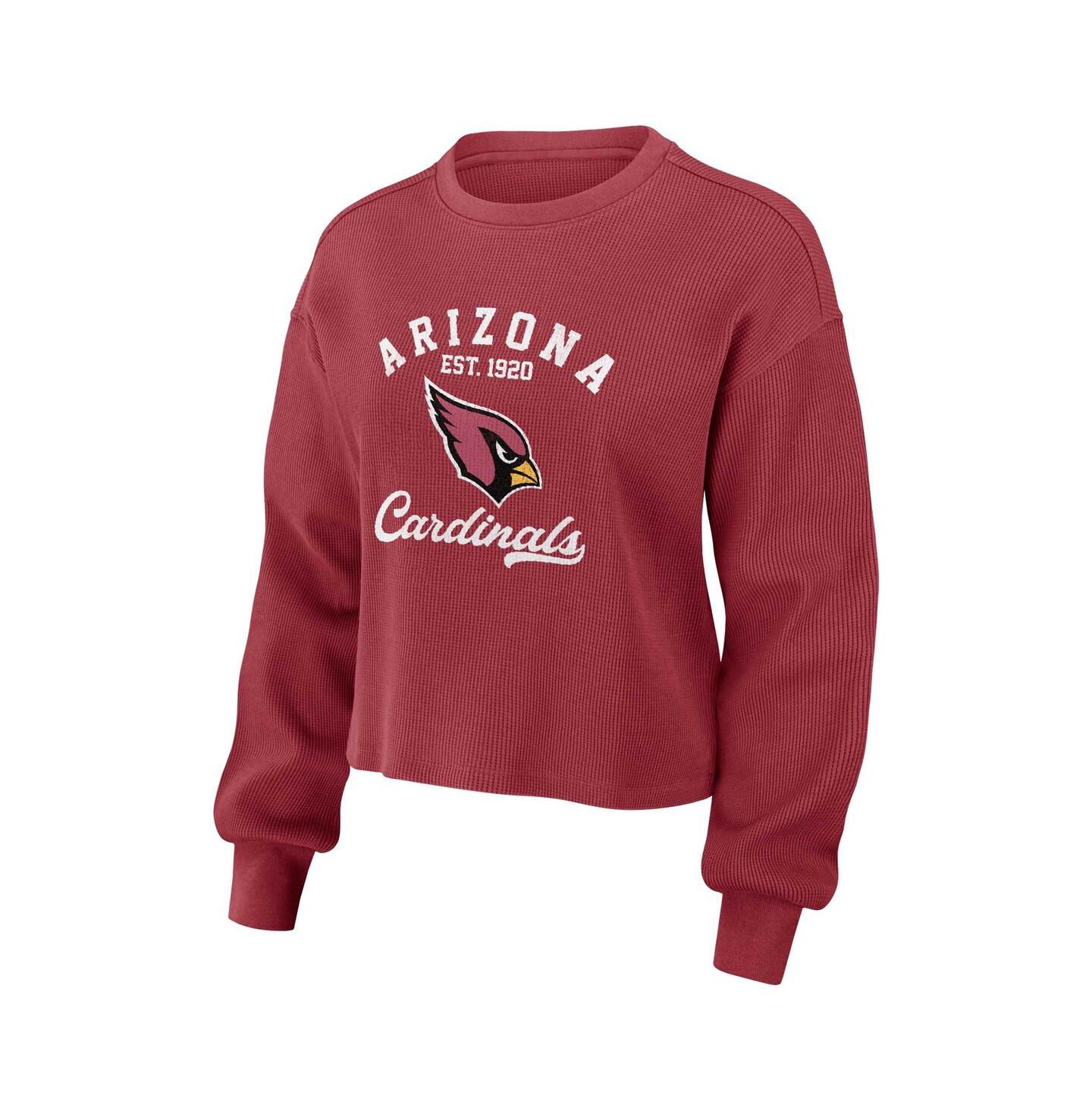 WEAR by Erin Andrews Women's Cardinal Arizona Cardinals Waffle Knit Long Sleeve T-Shirt & Shorts Lounge Set — фото 4
