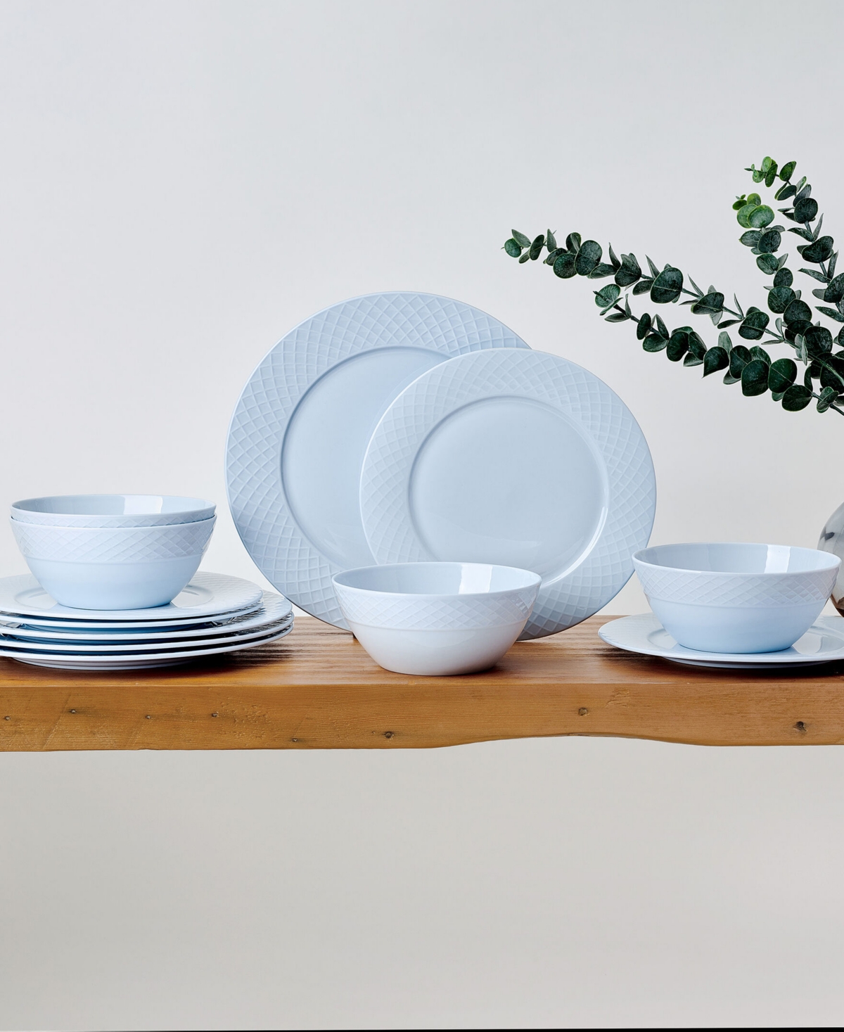 Mikasa Trellis Misty Blue 12 Pc. Dinnerware Set, Service For 4 In Misty Blue