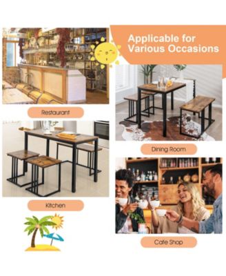 4 Pieces Space-Saving Dining Table Set with Bench and 2 Stools