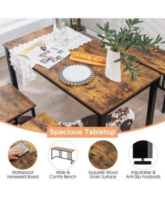 4 Pieces Space-Saving Dining Table Set with Bench and 2 Stools