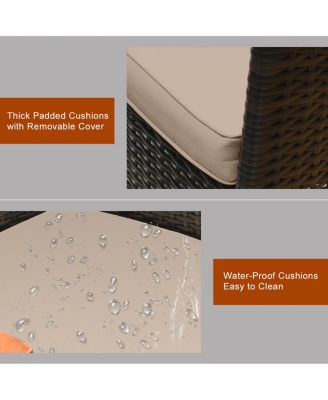 9 Pieces Rattan Dining Set with Acacia Wood Table and Stackable Cushioned Chairs