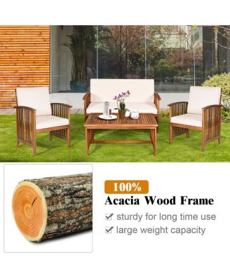 SUGIFT 4 Pieces Patio Solid Wood Furniture Set with Water Resistant Cushions