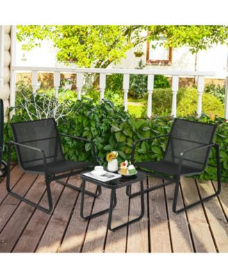 3 Pieces Patio Bistro Furniture Set with Glass Top Table Garden Deck