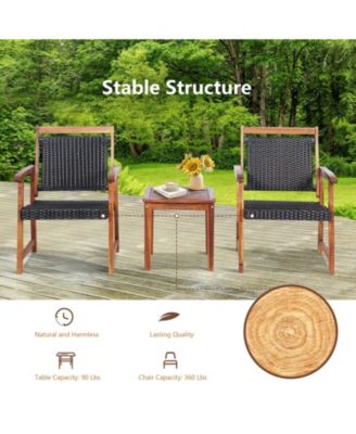 3 Pieces Rattan Bistro Set with Acacia Wood Frame for Garden