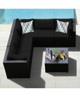 6 Pieces Rattan Patio Sectional Sofa Set with Cushions for 4-5 Person