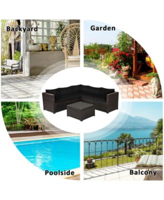 6 Pieces Rattan Patio Sectional Sofa Set with Cushions for 4-5 Person