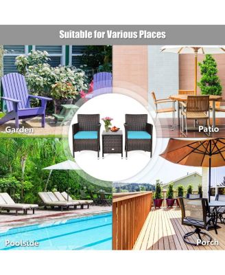 3 Pieces Ergonomic Wicker Patio Conversation Set