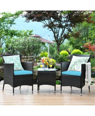 3 Pieces Ergonomic Wicker Patio Conversation Set