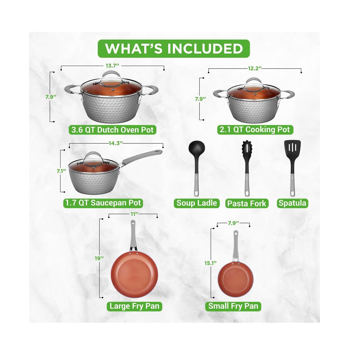 NutriChef Kitchenware Pots & Pans Set - Stylish Kitchen Cookware with Elegant Diamond Pattern, Non-Stick (11-Piece Set)