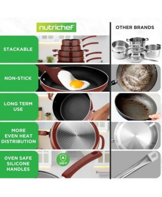 Nonstick  Space Saver 17-Piece Cookware Set - Brown Pots and Pans