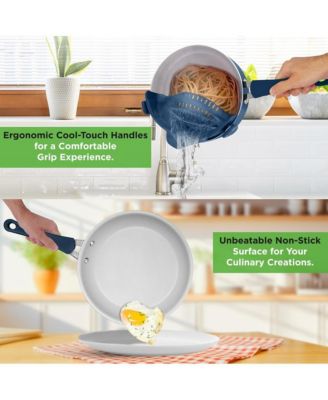 14-Piece Navy Blue Cookware Set - Durable Non-Stick Pots and Pans Set with Lids & Utensils, Compatible with All Cooktops