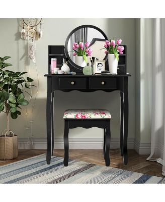 Makeup Vanity Table Set with 360° Pivoted Round Mirror