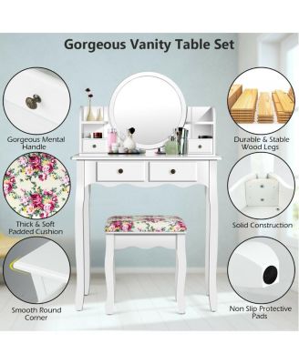 Makeup Vanity Table Set with 360° Pivoted Round Mirror